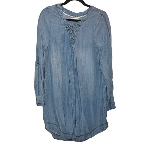 Altar'd State Lyocell long sleeve roll tab lace front denim dress Size Medium - Picture 1 of 8